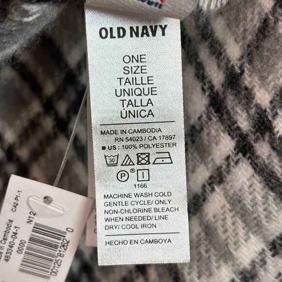 Old Navy Flannel Knit Poncho Ruana One Size Gray Plaid Fringe Open Cardigan - Picture 8 of 8